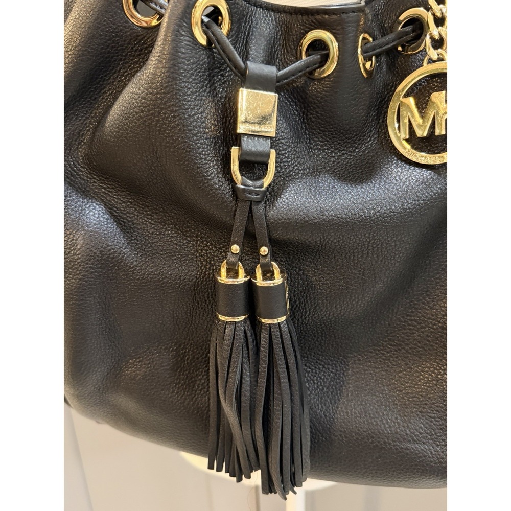 Michael Kors Camden Shoulder Bag Tote Tassel Grommet Black Leather Hobo - Picture 3 of 11
